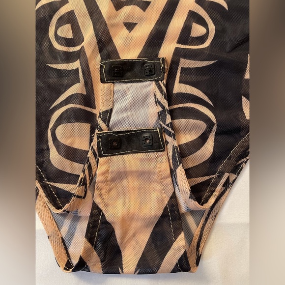 Sheer Mesh Long Sleeve Bodysuit Black & Tan Tribal Print Size XL Runs Small - Picture 6 of 16